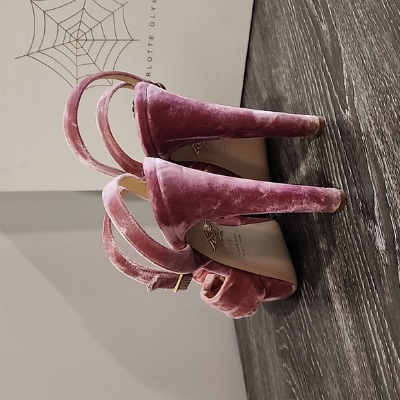 Charlotte Olympia Velvet Tiffani Bow Ankle Strap Platform Stiletto Heels - Picture 4 of 9